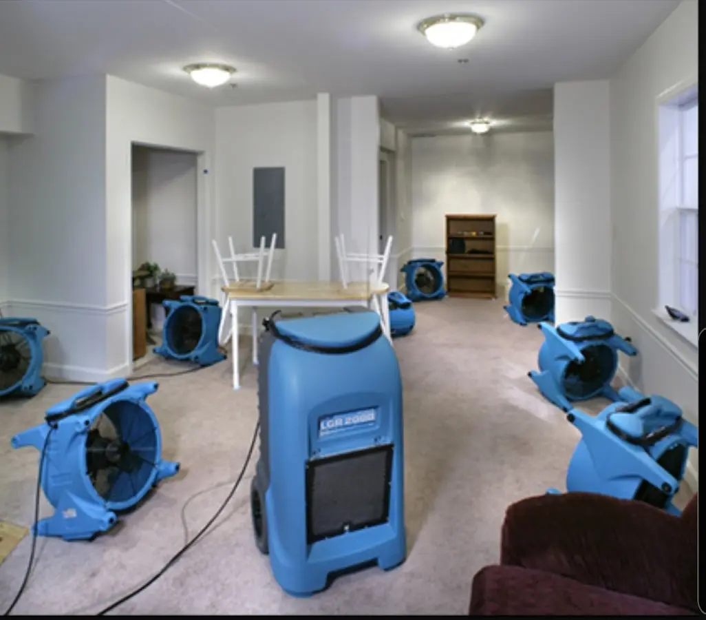 Air movers and dehumidifier setup for Water Extraction & Removal in Blackman