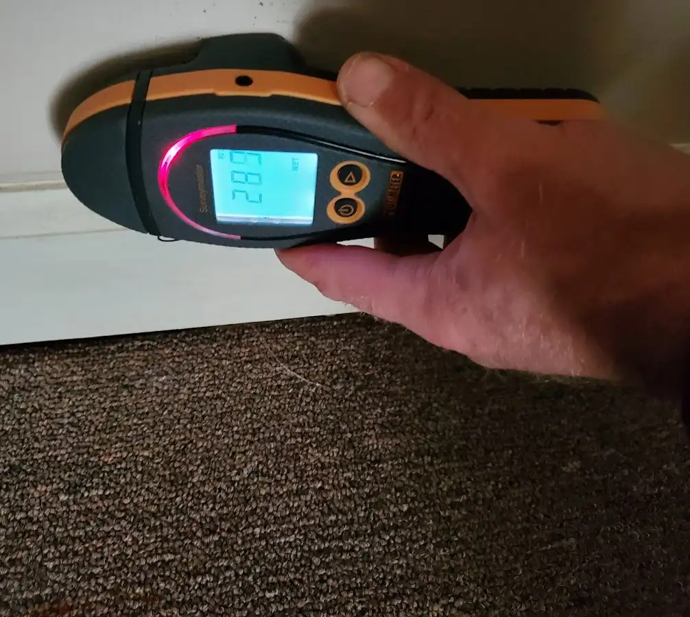 Moisture detection at baseboard during Burst Pipe Cleanup in Blackman
